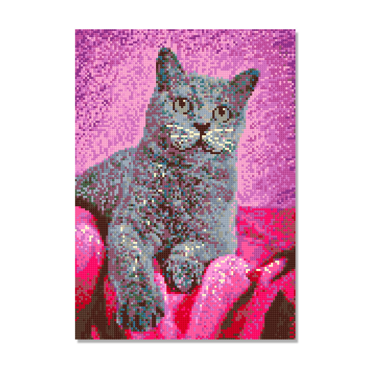 Kit Pintura Diamantes Tela Gato Charmoso 30 X 42 Cm Diamante