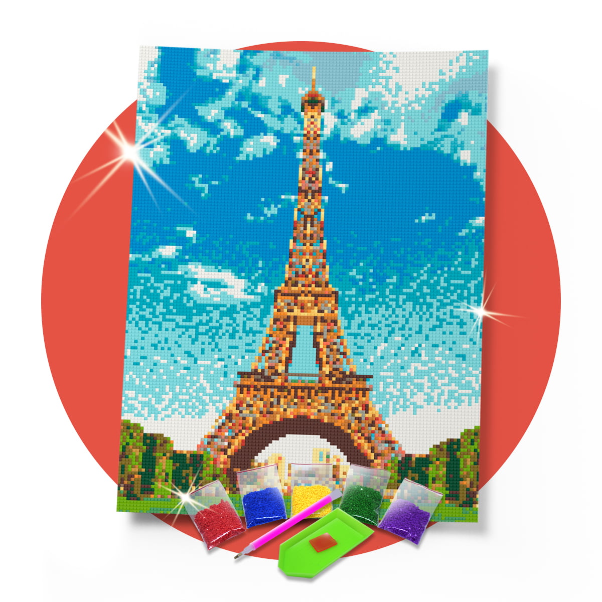 Kit Pintura com Diamantes | Tela Torre Eiffel Paris - 30 x 42 cm - Diamante Redondo | Diamond Painting 5D DIY
