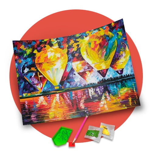 Kit Pintura com Diamantes | Tela Balões Abstratos - 48 x 38 cm - Diamante Redondo | Diamond Painting 5D DIY