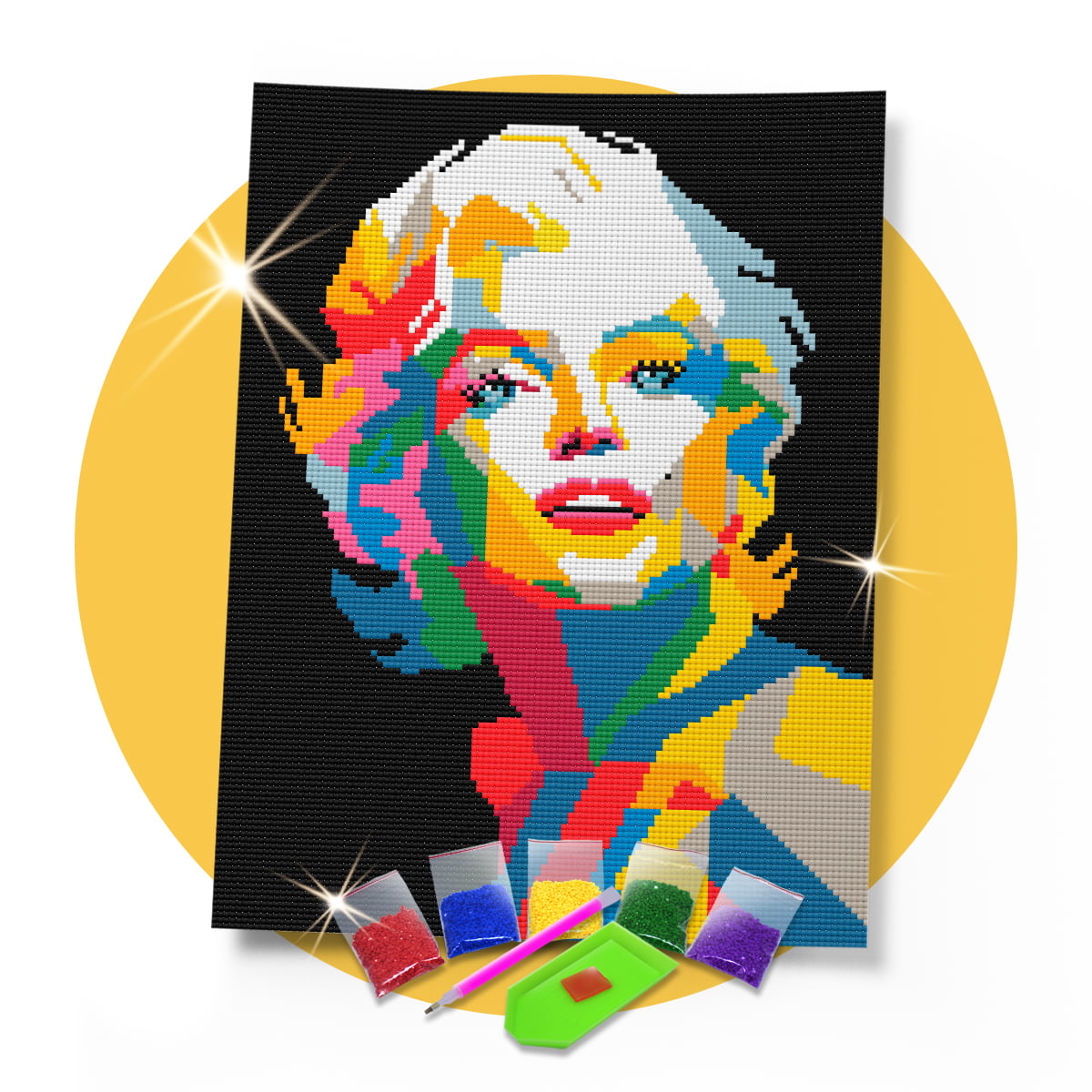 Kit Pintura com Diamantes | Tela Marilyn Monroe - 30 x 42 cm - Diamante Redondo | Diamond Painting 5D DIY - Pintura Diamante - Diamond Painting 5D