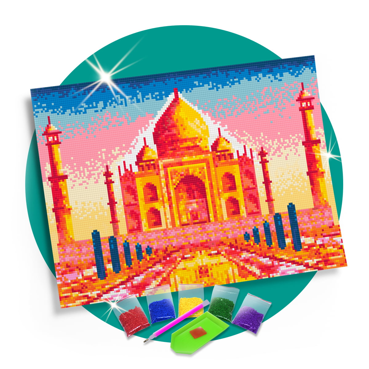 Kit Pintura com Diamantes | Tela Taj Mahal - 42 x 30 cm - Diamante Redondo | Diamond Painting 5D DIY - Pintura Diamante - Diamond Painting 5D