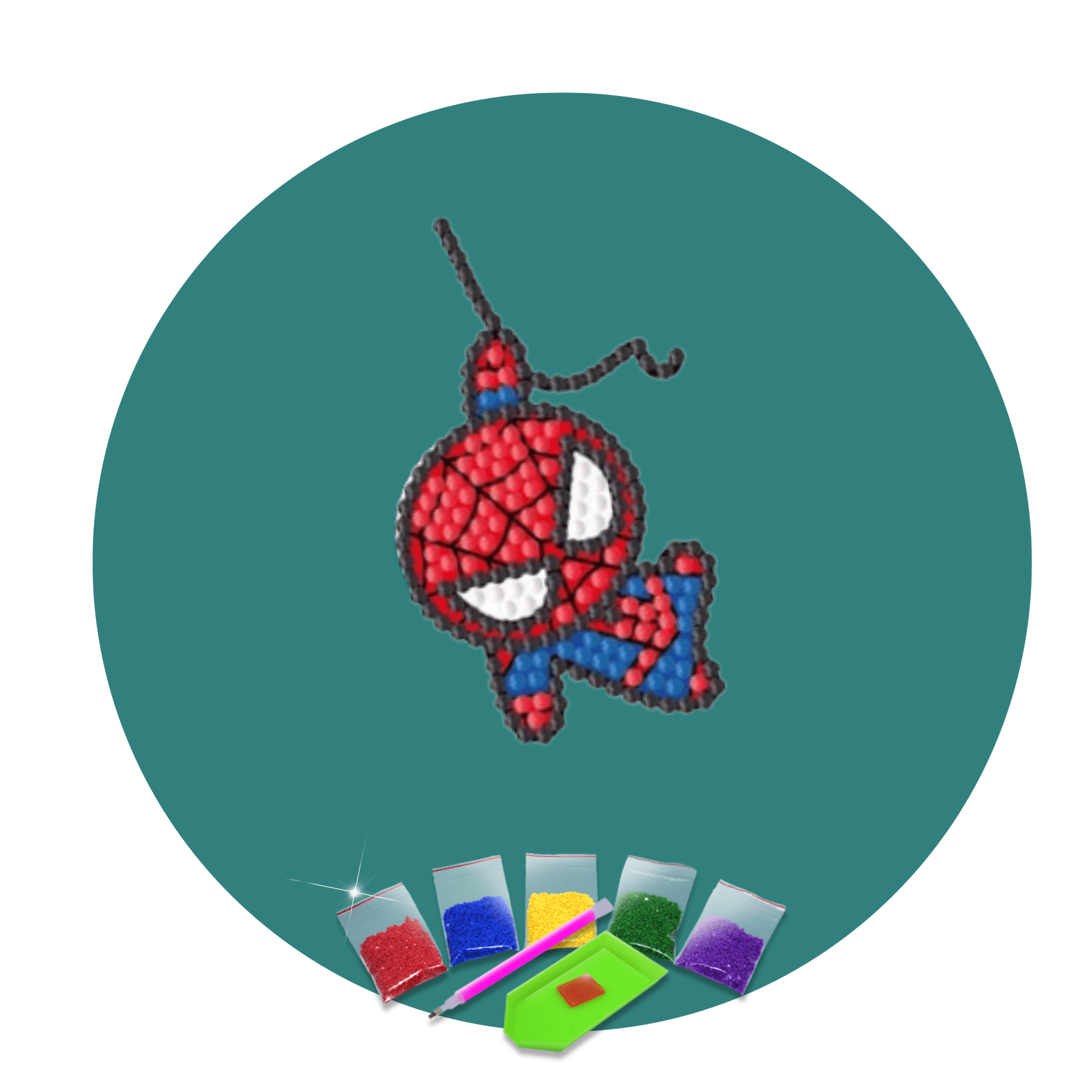 Kit Pintura com Diamantes | Sticker Homem Aranha Cartoon 1un. - Diamante Redondo | Diamond Painting 5D DIY - Pintura Diamante - Diamond Painting 5D