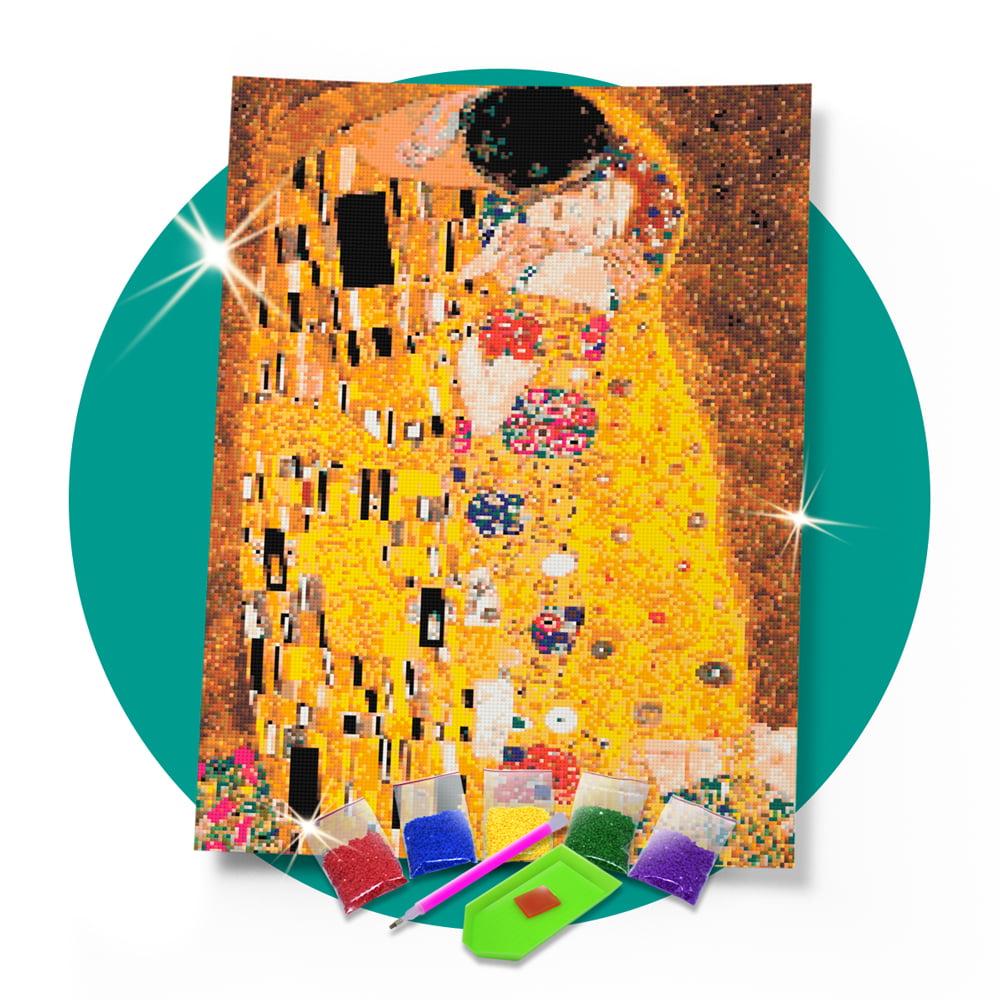 Kit Pintura com Diamantes | Tela Gustav Klimt - O Beijo 40x60cm | Diamond Painting 5D DIY - Pintura Diamante - Diamond Painting 5D