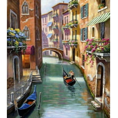 Tela  Gôndola de Veneza 42x60cm - Pintura com Diamantes - Pintura Diamante - Diamond Painting 5D