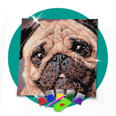 Kit Pintura com Diamantes | Pug 21x21cm - Diamante Redondo | Diamond Painting 5D DIY