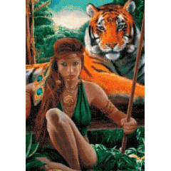 Kit Pintura com Diamantes | Tigre na Selva 42x60cm - Diamante Redondo | Diamond Painting 5D DIY