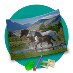 Pintura Com Diamantes - Tela Passeio dos Cavalos - 48 x 58 cm - Diamante Redondo