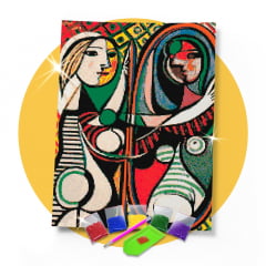 Kit Pintura com Diamantes | Picasso - Garota em frente ao espelho 42x60cm - Diamante Redondo | Diamond Painting 5D DIY
