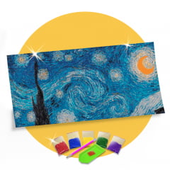 Kit Pintura com Diamantes | Van Gogh - Noite Estrelada Releitura 100x45cm - Diamante Redondo | Diamond Painting 5D DIY