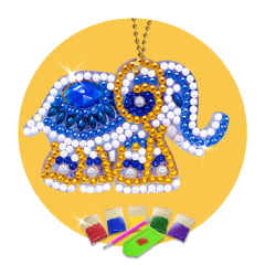 Kit Pintura com Diamantes | Chaveiro Elefante Azul e Amarelo 7,5x5cm - Diamante Redondo | Diamond Painting 5D DIY