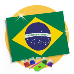 Kit Pintura com Diamantes | Bandeira do Brasil 1- 60x42cm - Diamante Redondo | Diamond Painting 5D DIY