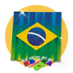 Kit Pintura com Diamantes | Bandeira do Brasil 2- 45x45cm - Diamante Redondo | Diamond Painting 5D DIY