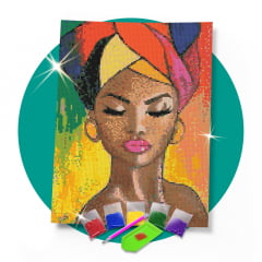 Kit Pintura com Diamantes | Beleza Africana 30x42cm - Diamante Redondo | Diamond Painting 5D DIY - Pintura Diamante - Diamond Painting 5D