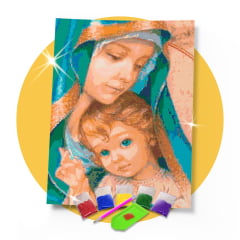 Kit Pintura com Diamantes | Tela Maria e Jesus 42 x 60 cm - Diamante Redondo | Diamond Painting 5D DIY   - Pintura Diamante - Diamond Painting 5D