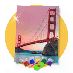 Kit Pintura com Diamantes | Tela Ponte Golden Gate São Francisco - 42 x 60 cm - Diamante Redondo | Diamond Painting 5D DIY