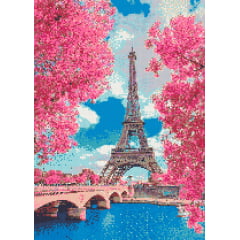 Kit Pintura com Diamantes | Tela Primavera em Paris Torre Eiffel - 42 x 60 cm - Diamante Redondo | Diamond Painting 5D DIY  - Pintura Diamante - Diamond Painting 5D