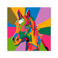 Kit Pintura com Diamantes | Tela Cavalo Colorido - 40 x 40 cm - Diamante Redondo | Diamond Painting 5D DIY