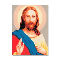 Kit Pintura com Diamantes | Tela Sagrado Coração de Jesus - 30 x 42 cm - Diamante Redondo | Diamond Painting 5D DIY