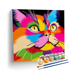 Kit Pintura Numerada | Tela Gato Colorido 40x40cm