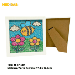 Kit Pintura com Diamantes | Tela Abelha e Flor 15x15cm com Moldura/Porta Retrato | Diamond Painting 5D DIY