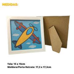 Kit Pintura com Diamantes | Tela Aviãozinho 15x15cm com Moldura/Porta Retrato | Diamond Painting 5D DIY