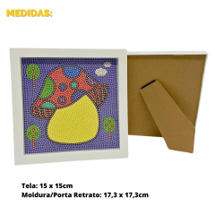 Kit Pintura com Diamantes | Tela Cogumelo 15x15cm com Moldura/Porta Retrato | Diamond Painting 5D DIY