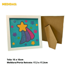 Kit Pintura com Diamantes | Tela Estrelinha 15x15cm com Moldura/Porta Retrato | Diamond Painting 5D DIY