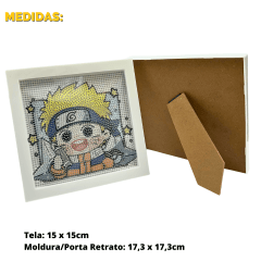 Kit Pintura com Diamantes | Tela Mini Naruto 15x15cm com Moldura/Porta Retrato | Diamond Painting 5D DIY