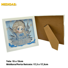 Kit Pintura com Diamantes | Tela Princesa Elsa 15x15cm com Moldura/Porta Retrato | Diamond Painting 5D DIY