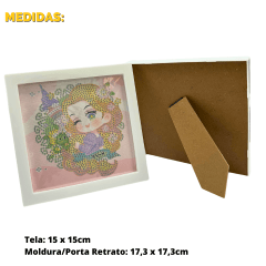 Kit Pintura com Diamantes | Tela Princesa Rapunzel 15x15cm com Moldura/Porta Retrato | Diamond Painting 5D DIY